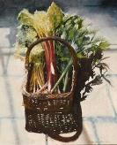 'Rhubarb & Kale', an original oil painting on canvas by Crispin Thornton Jones © Crispin Thornton Jones 